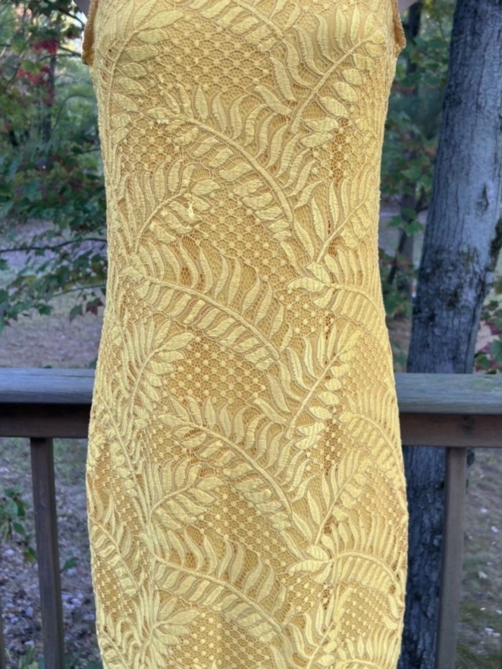 Sharagano Yellow Lace Midi Dress